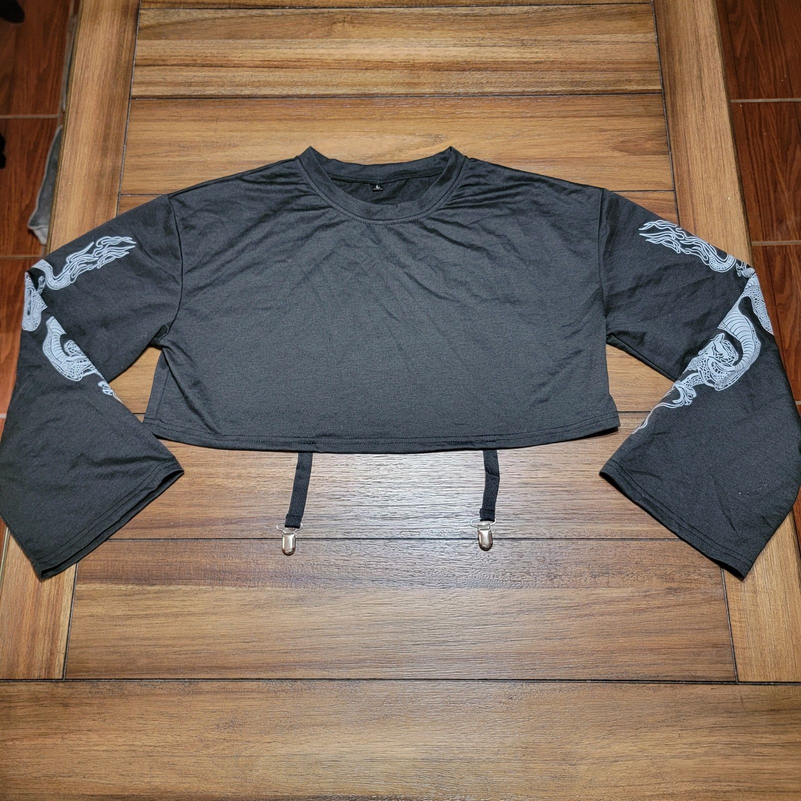 Other LS Crop Shirt w/ Suspenders, Dragons on Sleeves - Size Large Size L / US 10 / IT 46 - 2 Thumbnail