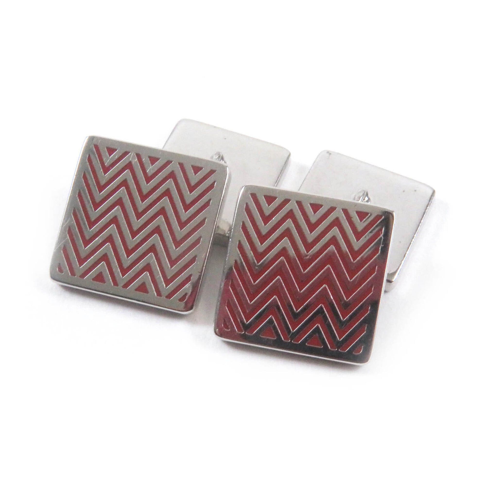 Hermes HERMES Chevron Stripe Square Chaine d'Anc Cufflinks, Silver and Red, Men's Business Wear. Size ONE SIZE - 1 Thumbnail