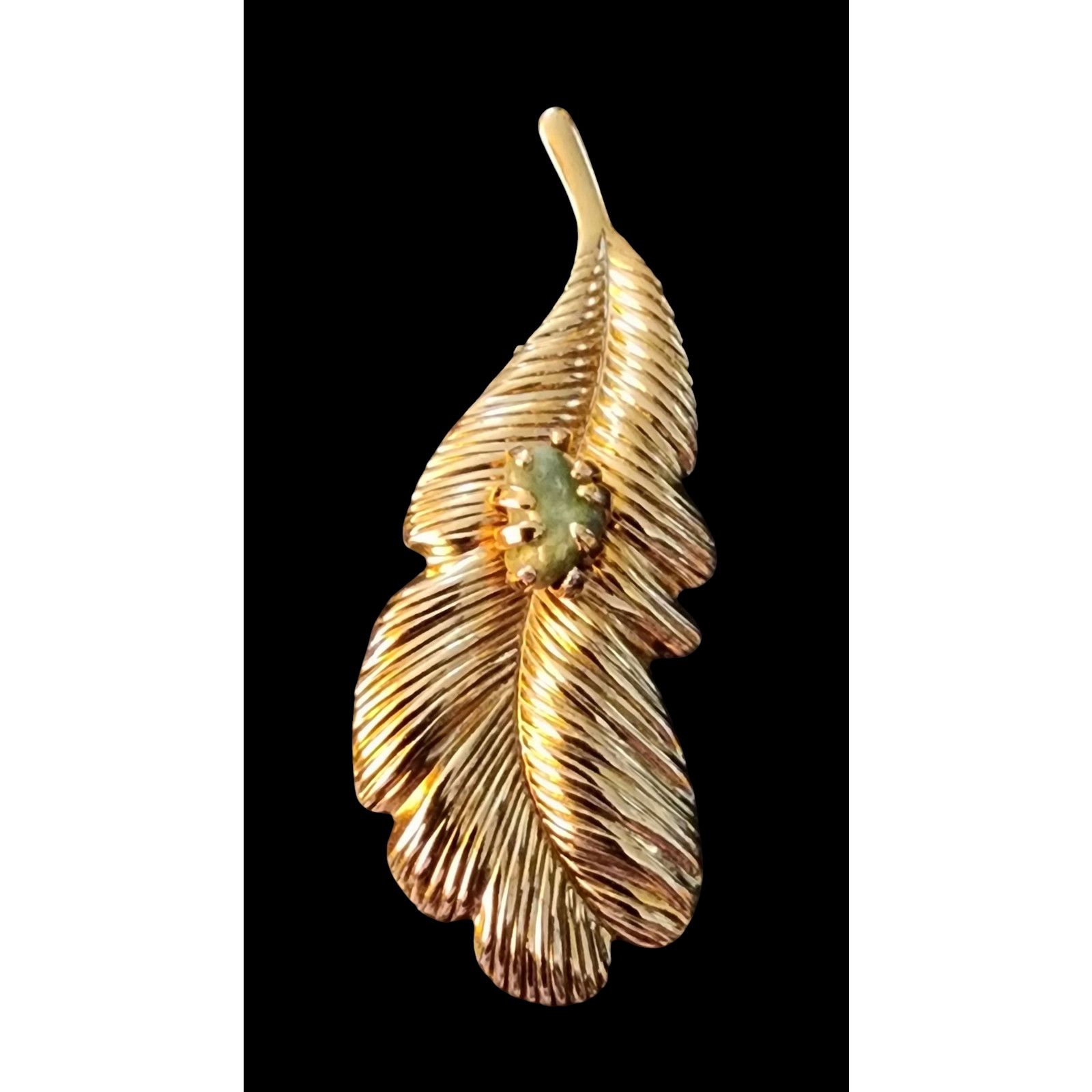 Other Vintage fantasy gold-tone leaf jade stone brooch Size ONE SIZE - 3 Thumbnail