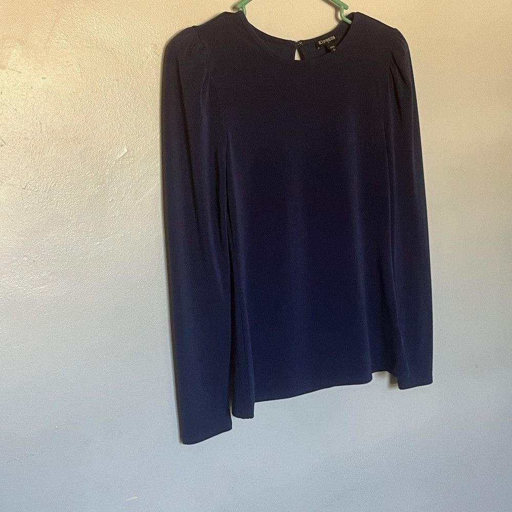 Express Express Long Sleeve Loose Fit Blouse Navy Blue Small Size S / US 4 / IT 40 - 2 Thumbnail