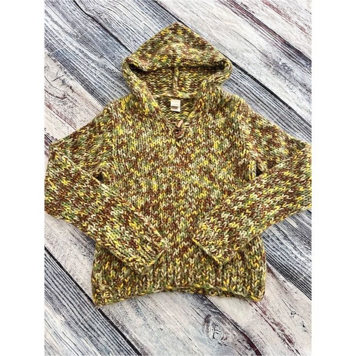 Vintage Vintage Y2K Chunky Knit Textured Hooded Sweater in Olive Mix Size S / US 4 / IT 40 - 2 Thumbnail