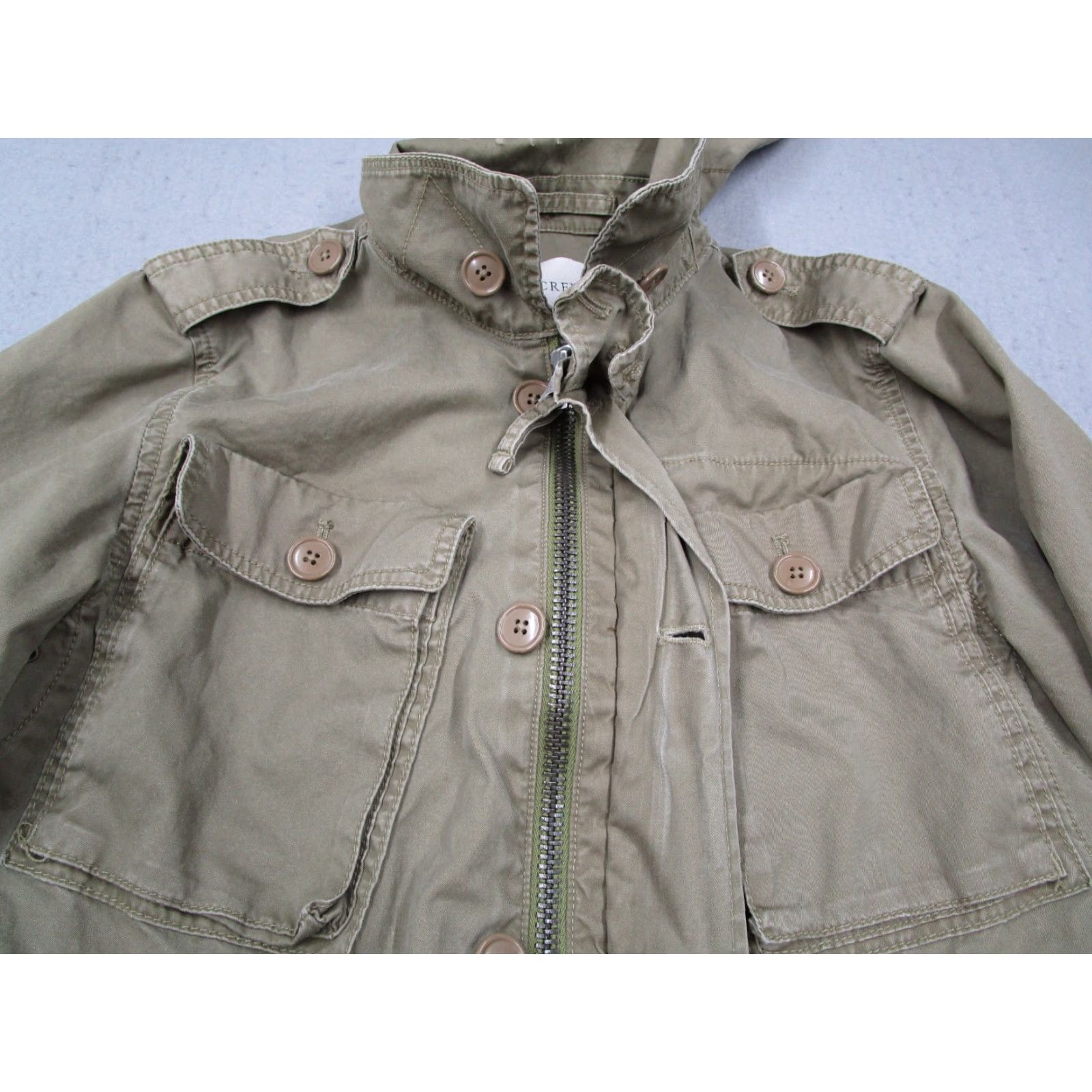 J.Crew J.CREW Women's Military Jacket Small Green Full Zip Hood Fatigue Utility Casual Size S / US 4 / IT 40 - 2 Thumbnail