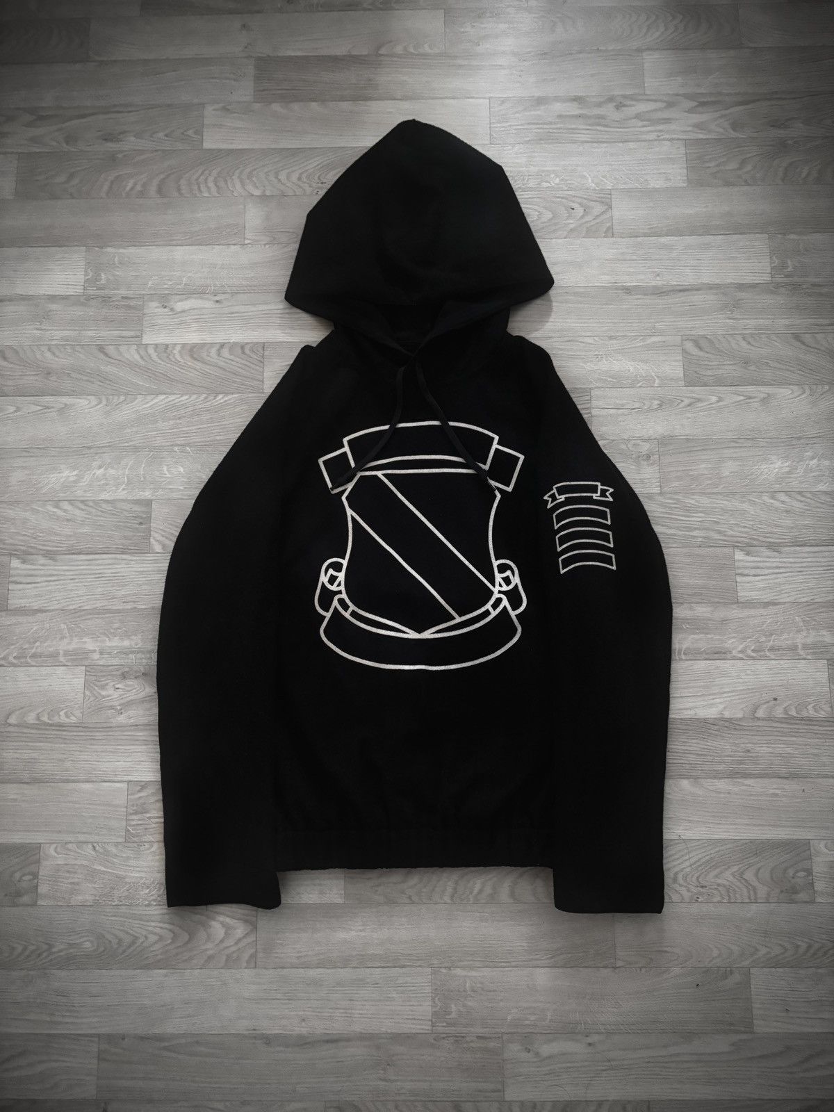 Number (N)ine number nine aw01 black wool shield hoodie | Grailed