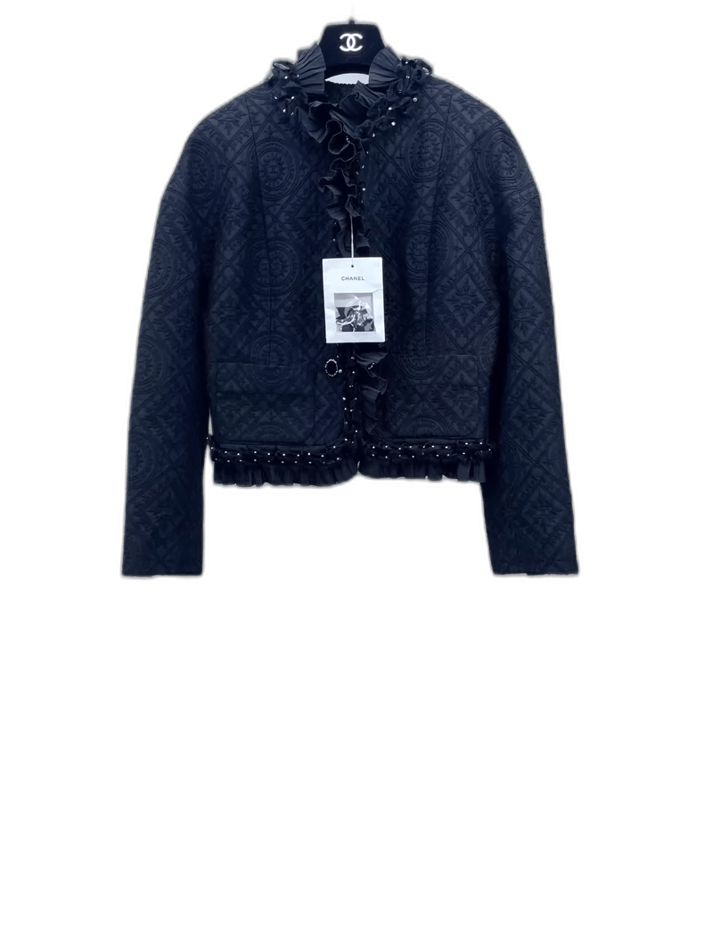 Chanel Chanel Black Velvet Ruffle Button Jacket Size US M / EU 48-50 / 2 - 1 Thumbnail