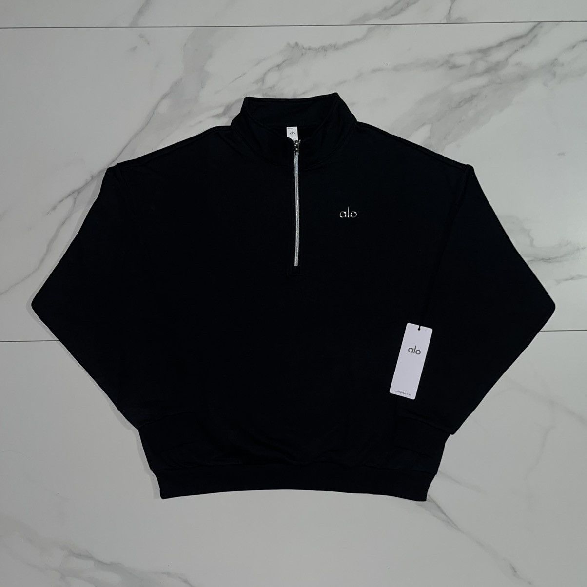 Alo Yoga Accolade 1/4 Zip Pullover Sweatshirt Black Large