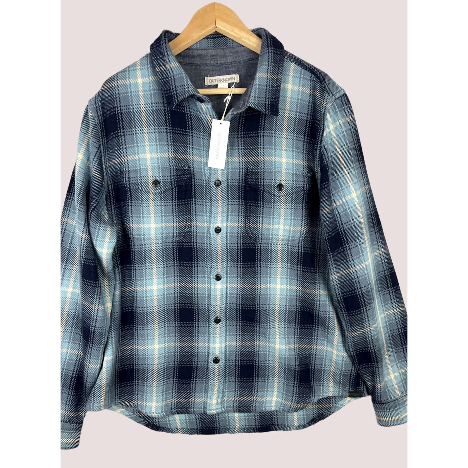 Outerknown Outerknown Blanket Shirt Mens Large Blue Plaid Flannel Surf Button Up Size US L / EU 52-54 / 3 - 1 Thumbnail