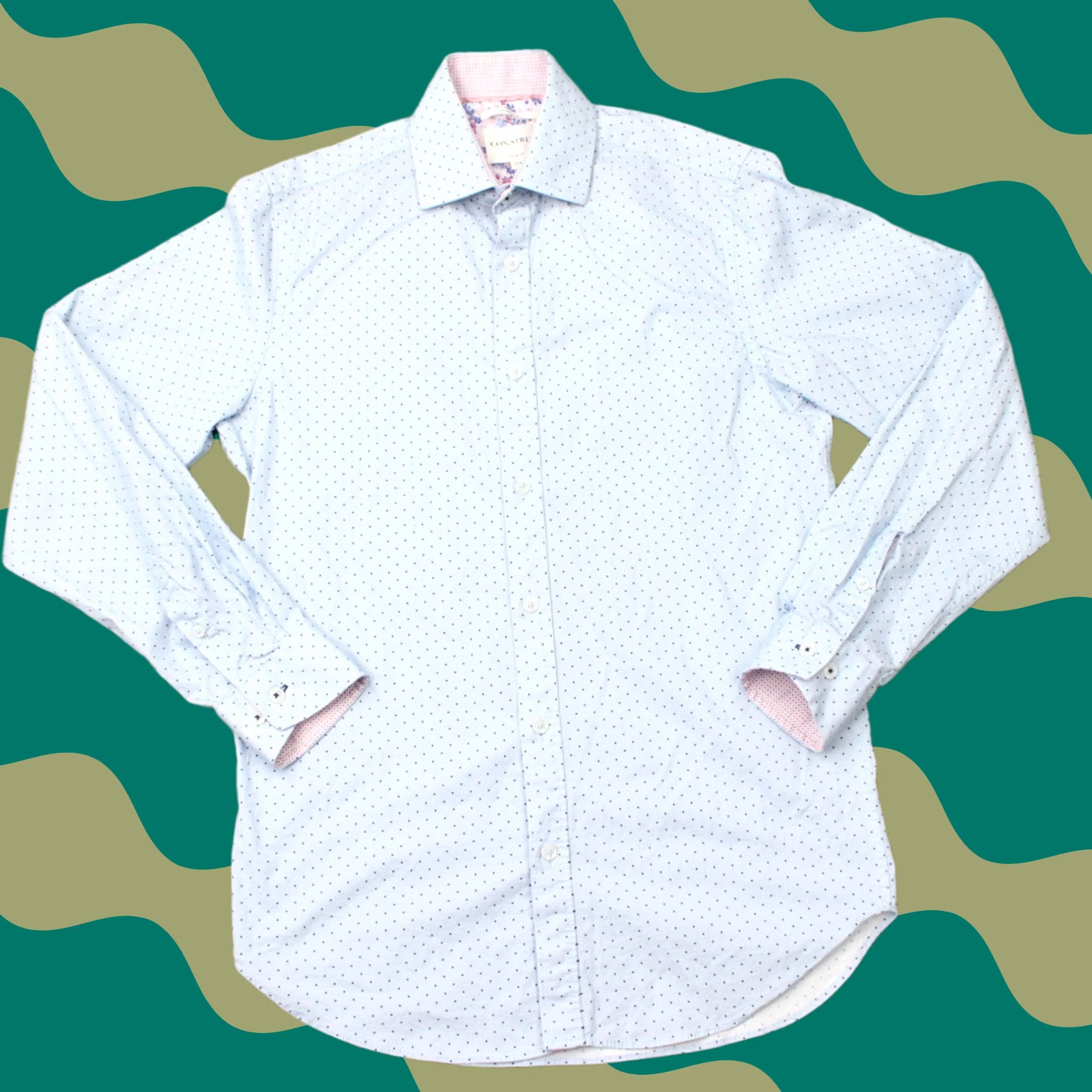 Vintage Construct Shirt Men 14 1/2, 32/33 Blue/Pink Slim Fit Stretch Cotton L/S Dress Shirt Size US M / EU 48-50 / 2 - 1 Thumbnail