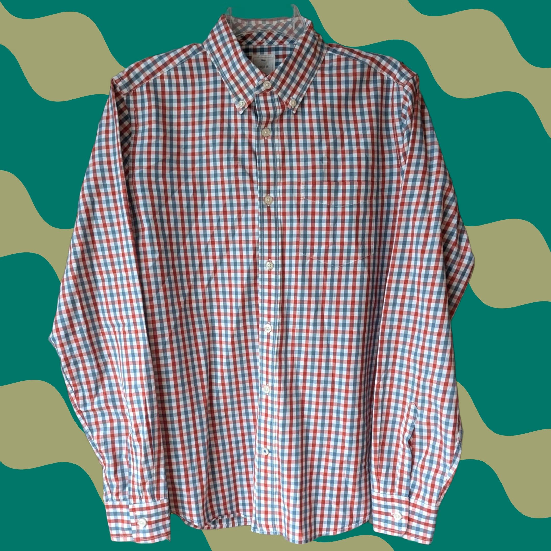 Gap Gap Lived-In Mens Medium Button Down Shirt Red White Blue Gingham Check Cotton Size US M / EU 48-50 / 2 - 1 Thumbnail