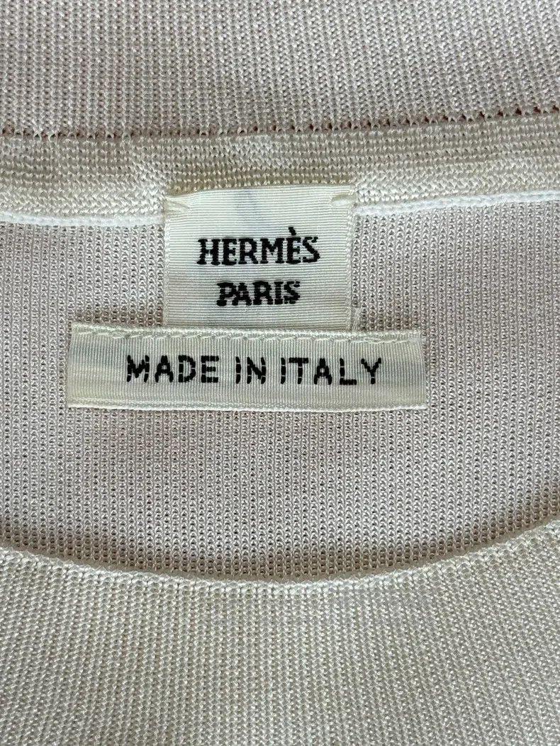 Hermes Hermes silk short sleeve T-shirt, cream white with gold pr Size XS / US 0-2 / IT 36-38 - 5 Thumbnail