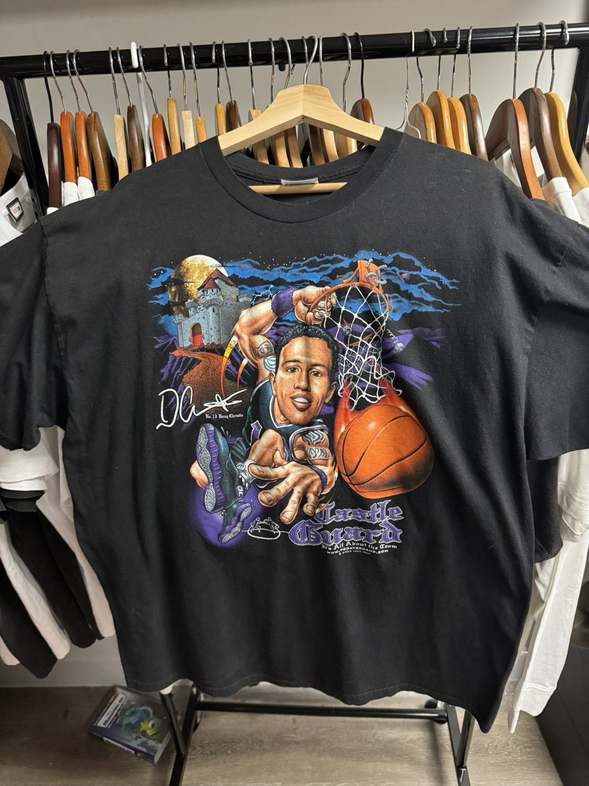 image of Hanes x NBA Vintage Sacramento Kings Doug Christie Tee in Black, Men's (Size XL)