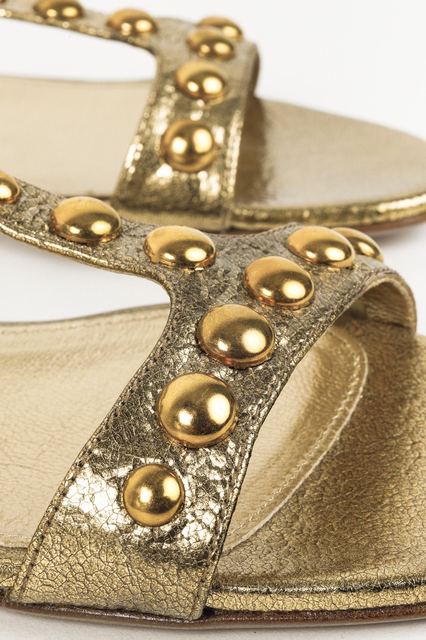 Prada Prada Gold Metallic Studded Flat Sandals Size US 9 / IT 39 - 7 Thumbnail