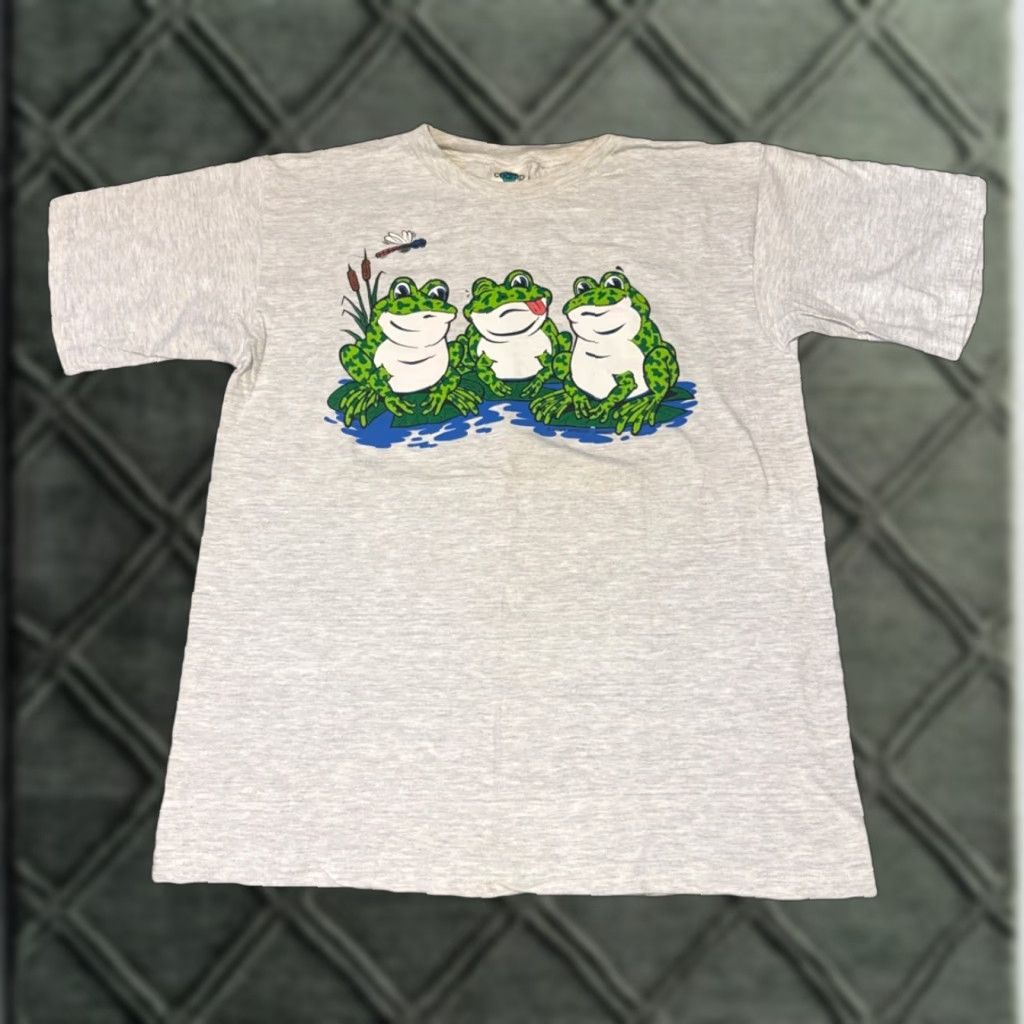 Vintage VTG 1995 Cartoon Frogs Double Sided Cute Art Large T-Shirt Animal Nature Earth Shirt Mens Large Gray Tour Champ Size US L / EU 52-54 / 3 - 1 Thumbnail