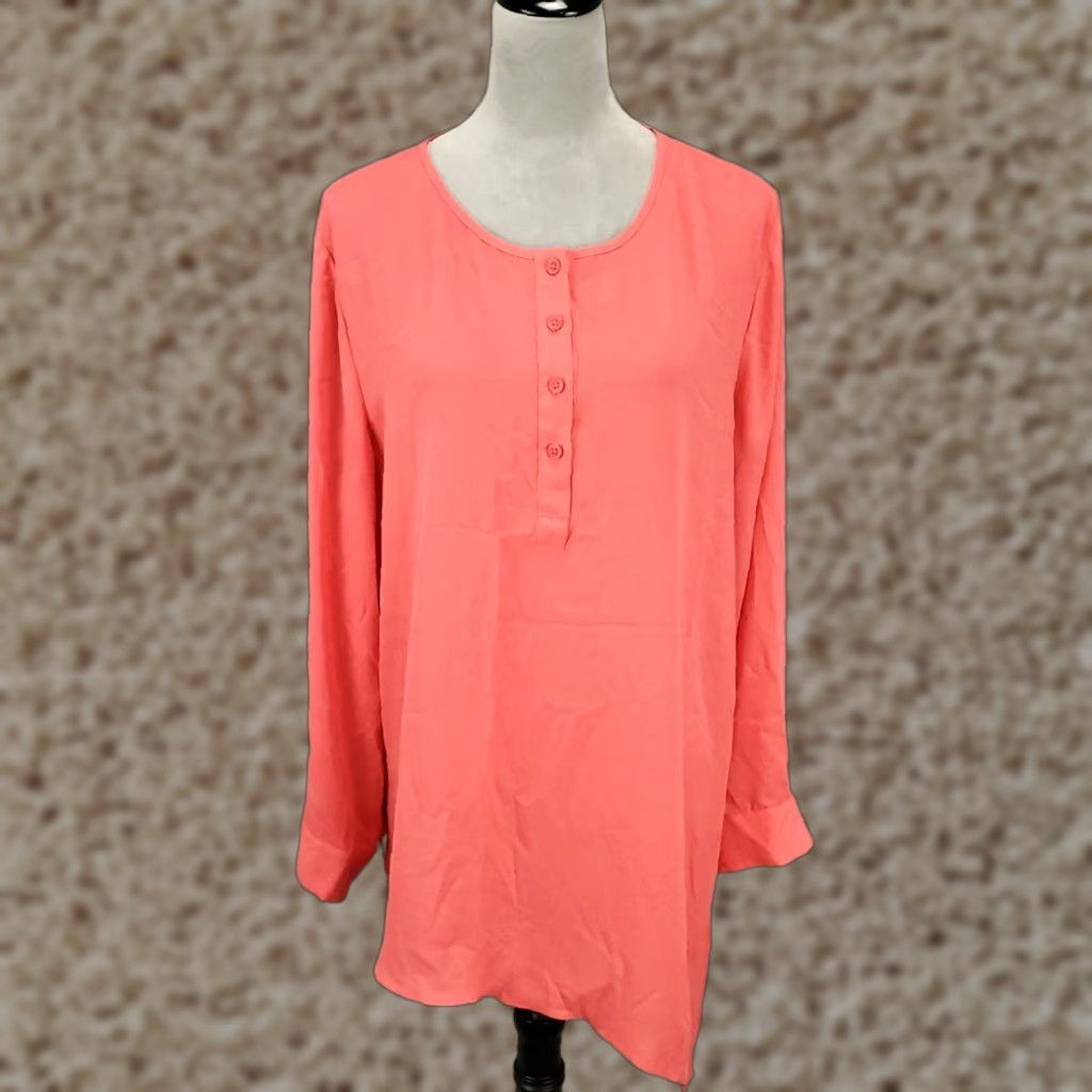 Vintage Chicos Blouse Tunic Womens XL Coral Henley Popover Asymmetrical Hem Artsy Size XL / US 12-14 / IT 48-50 - 1 Thumbnail