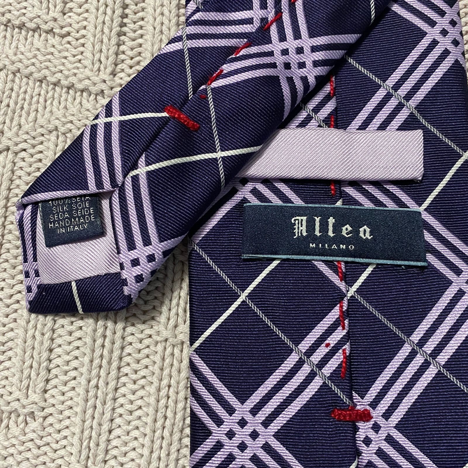 Altea Altea purple plaid Italian silk tie Size ONE SIZE - 3 Thumbnail