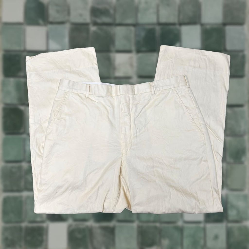 Paul Stuart Vintage Light Yellow Pants Mens 33X28 Linen Cotton Dress Pants Slim Flat Front Regular Fit 90’s Retro Tropical