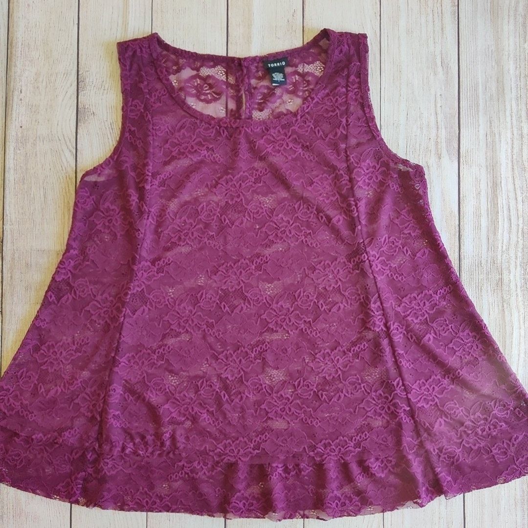 Torrid Torrid purple sheer lace scoop tunic tank sz 1 Size XL / US 12-14 / IT 48-50 - 5 Thumbnail