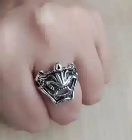 Vintage Mask Ring Demon Ninja Punk Jewelry Chrome in Silver, Men's