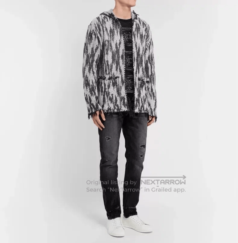 Saint Laurent Paris Saint Laurent Paris Grey and White Fringe Lightning Hooded Size US M / EU 48-50 / 2 - 9 Thumbnail