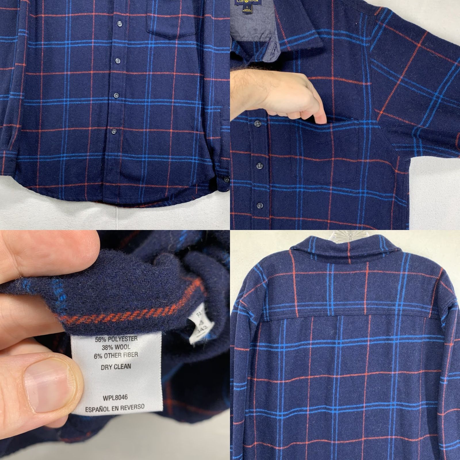 Club Room Club Room Shirt Men L Blue Plaid Flannel Wool Blend Button-Up Long Sleeve Casual Workwear 80s 90s Grunge Outdoor EUC Size US L / EU 52-54 / 3 - 8 Thumbnail