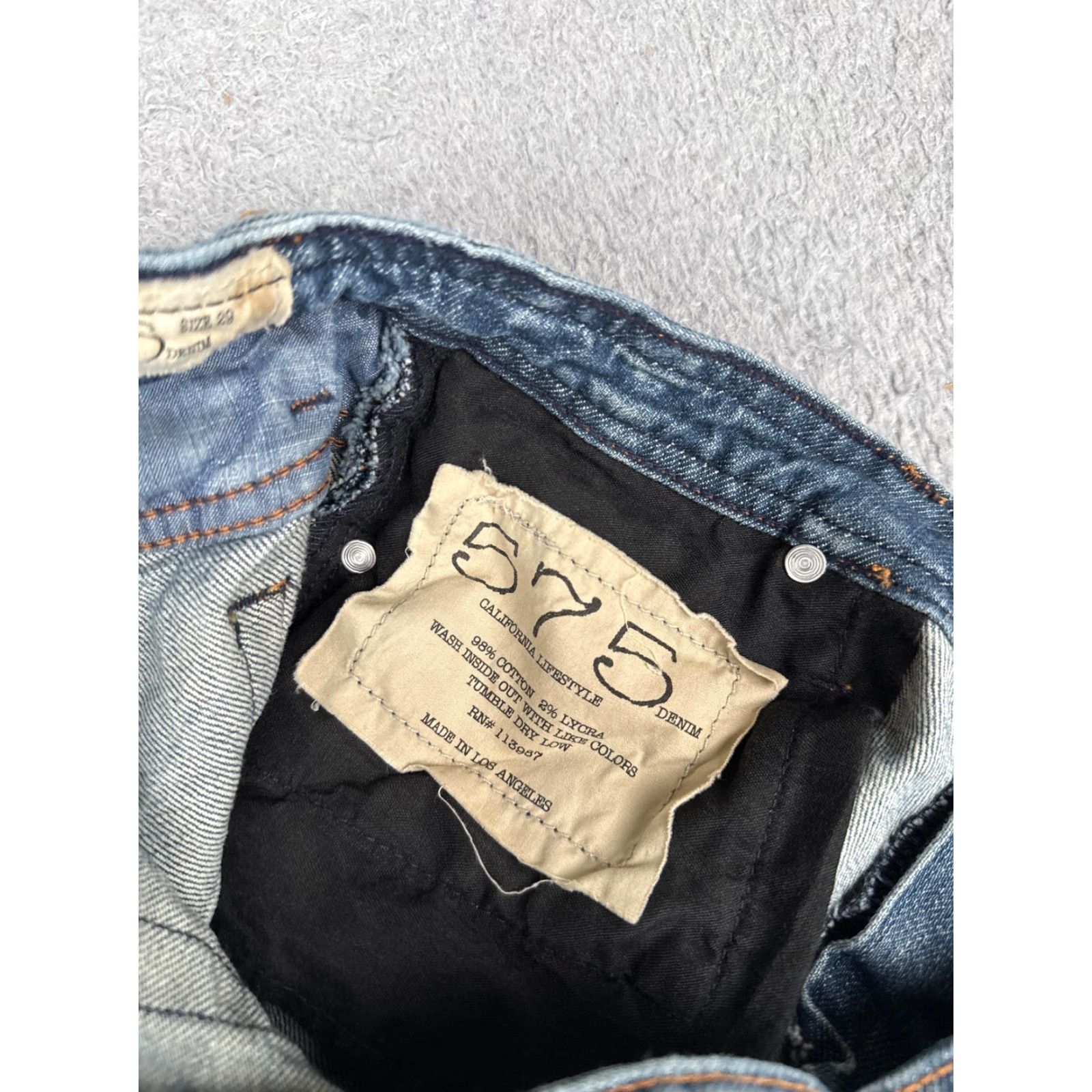 Denime 575 Denim Jeans Womens 29 Blue Medium Wash Mid Rise Flared Stretch Distressed 5-Pocket Pockets Size 29" - 7 Thumbnail