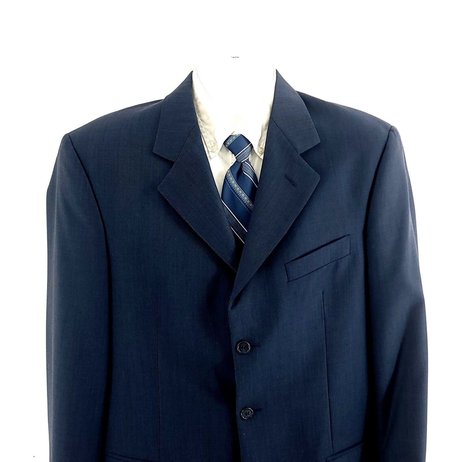 Robert Villini Roberto Villini Italy Zignone Wool 3 Button Sharkskin Blue B Size 42L - 1 Thumbnail