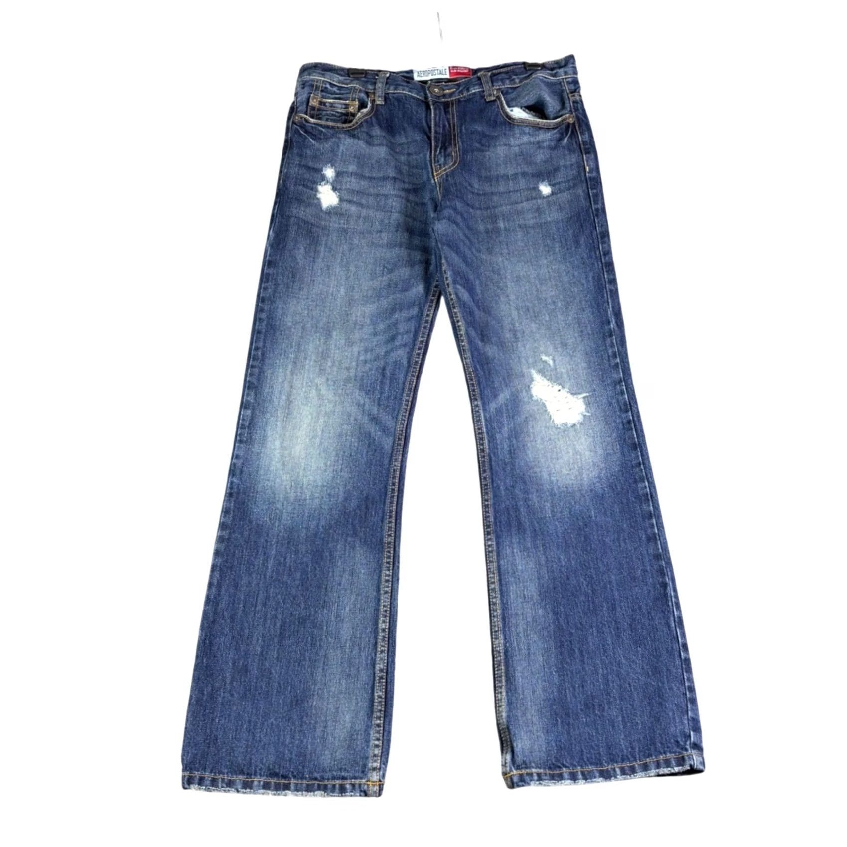 Aeropostale Aeropostale Jeans Driggs Slim Bootcut Mens 34x32 Blue Distressed Medium Wash Size US 34 / EU 50 - 2 Thumbnail