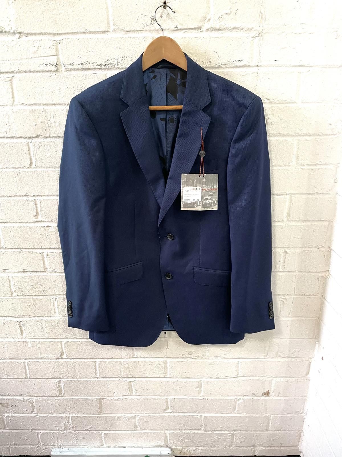 Simon Carter Simon Carter Navy Birdseye Tailored Fit Men's Blazer Size 36 Size 36R - 1 Thumbnail
