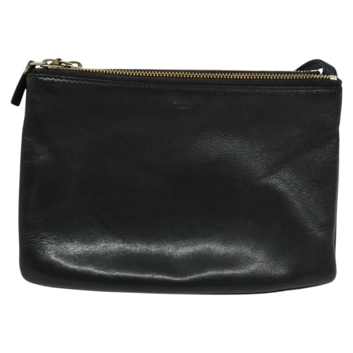 Celine CELINE Trio Shoulder Bag Leather Black Gold Size ONE SIZE - 2 Thumbnail