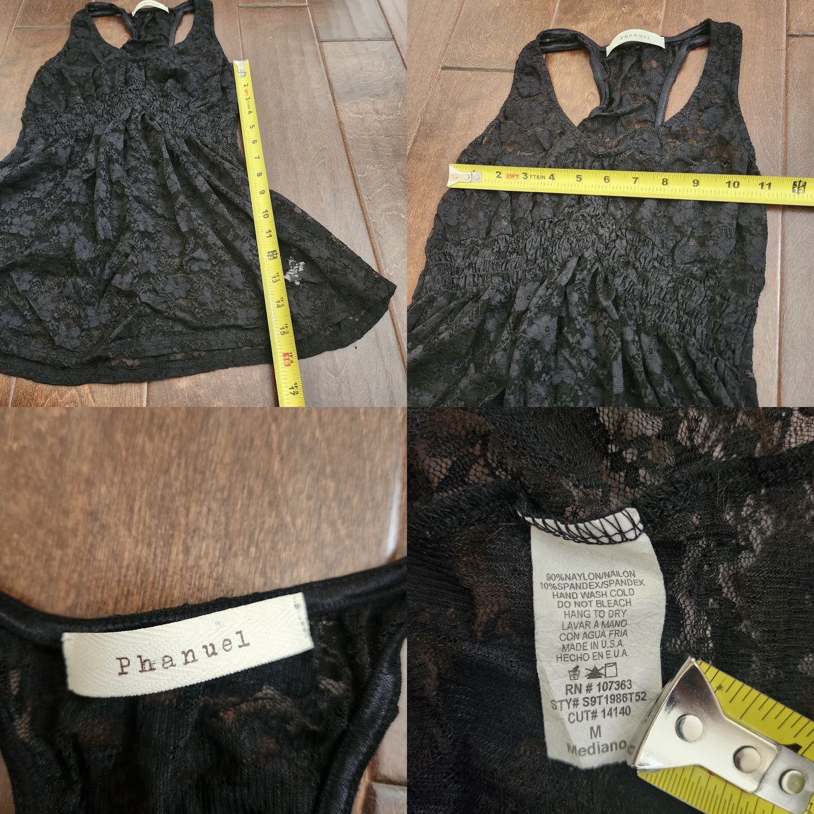Vintage Phanuel Women's Black Sheer Lace Floral Top Tank - M, Regular, Nylon Spandex, Sleeveless, Pullover, Casual, Black, Floral, Shirt, Women Size M / US 6-8 / IT 42-44 - 8 Thumbnail
