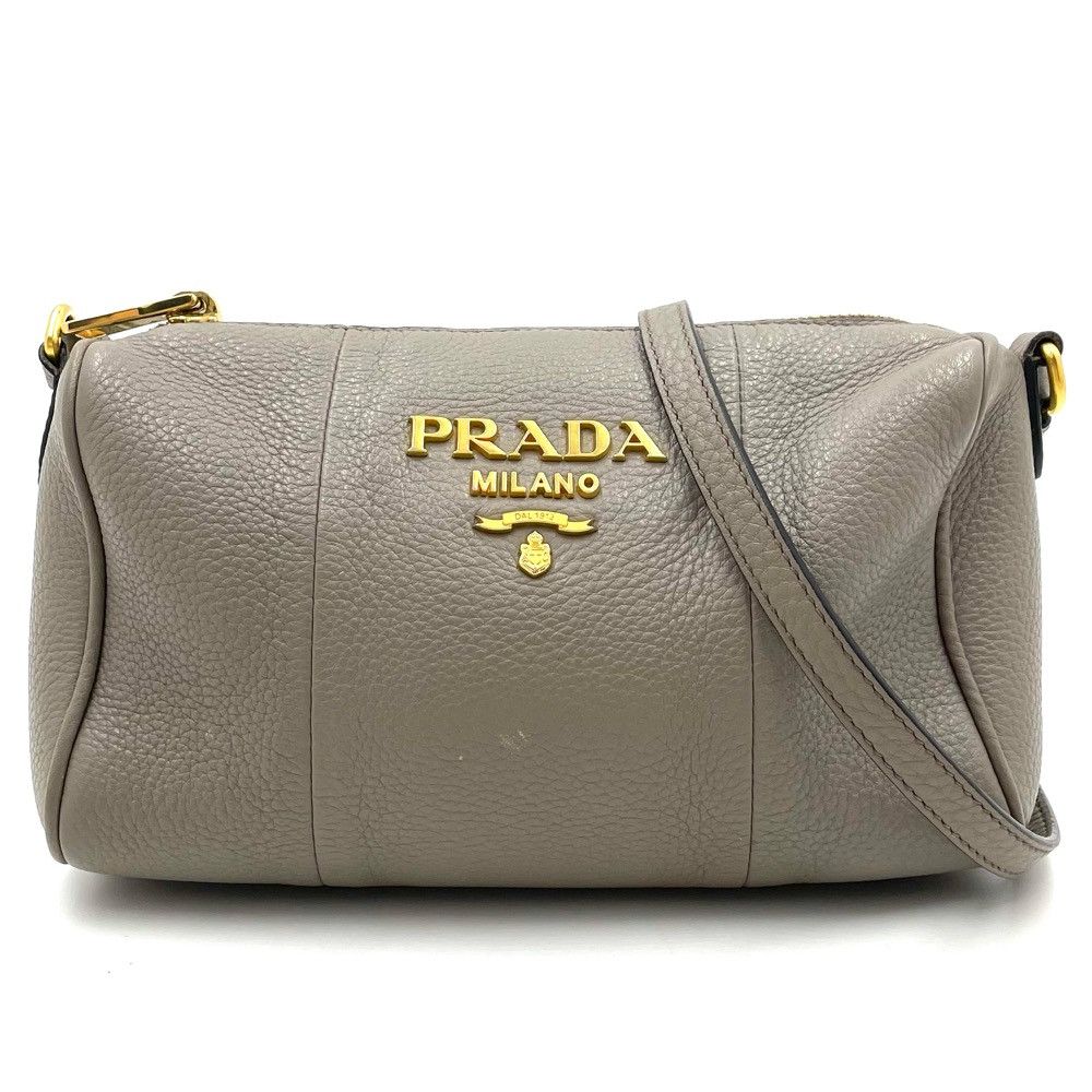 image of Prada Shoulder Bag Crossbody Leather Greige Gold Hardware in Black, Women's