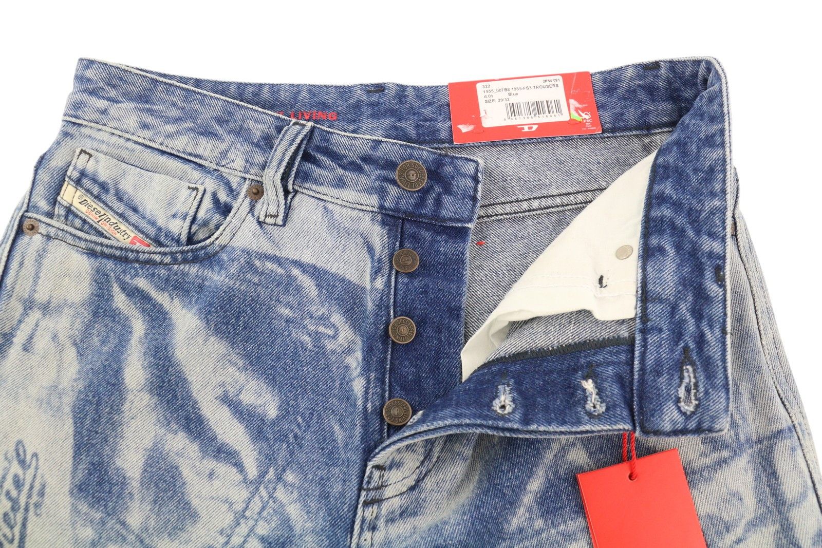 Diesel 1955-FS3 007B8 W29/L32 Blue Washed Pattern 85416 Size US 29 - 5 Thumbnail