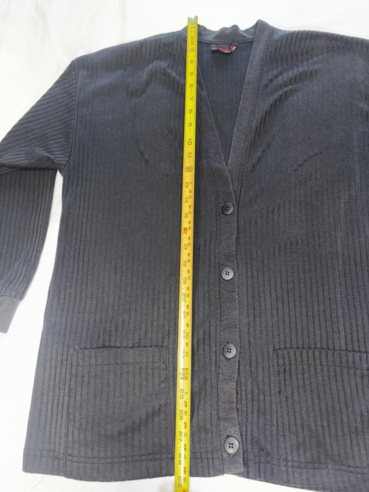 Designer Cozy Black Ribbed Cardigan Sweater Size M / US 6-8 / IT 42-44 - 4 Thumbnail