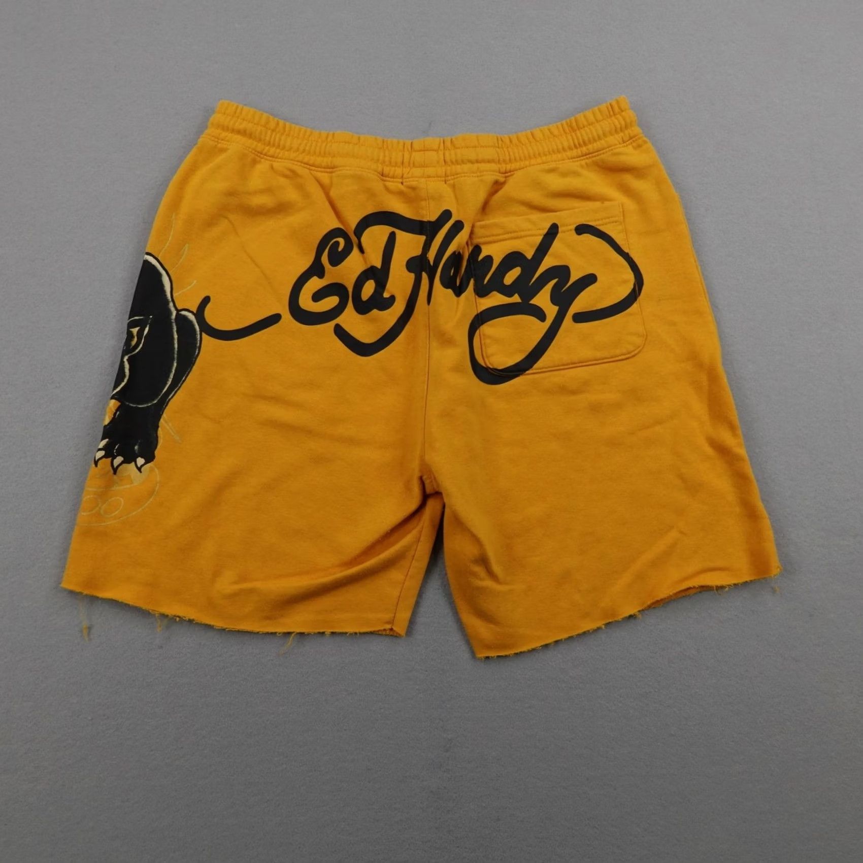 Ed Hardy Ed Hardy Mens XL Yellow Sweats Joggers Y2K Panther Cat Fleece Cutoff Gym Size US 36 / EU 52 - 4 Thumbnail
