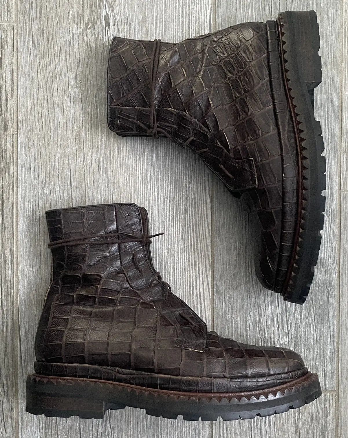 Raf Simons AW2008-2009 Raf Simons Brown Crocodile High Top Vibram Boots Size US 11 / EU 44 - 3 Thumbnail