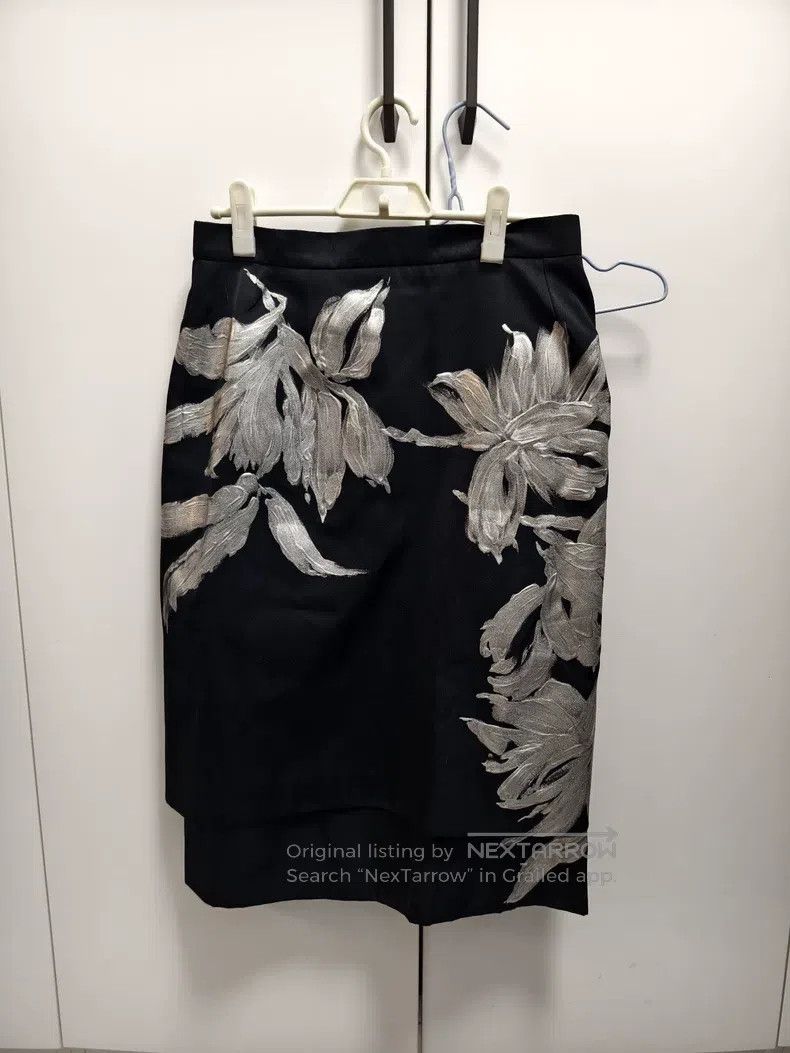 Dries Van Noten Dries Van Noten Silver Foil Floral Double-Layer Midi Skirt Size 28" / US 6 / IT 42 - 1 Thumbnail