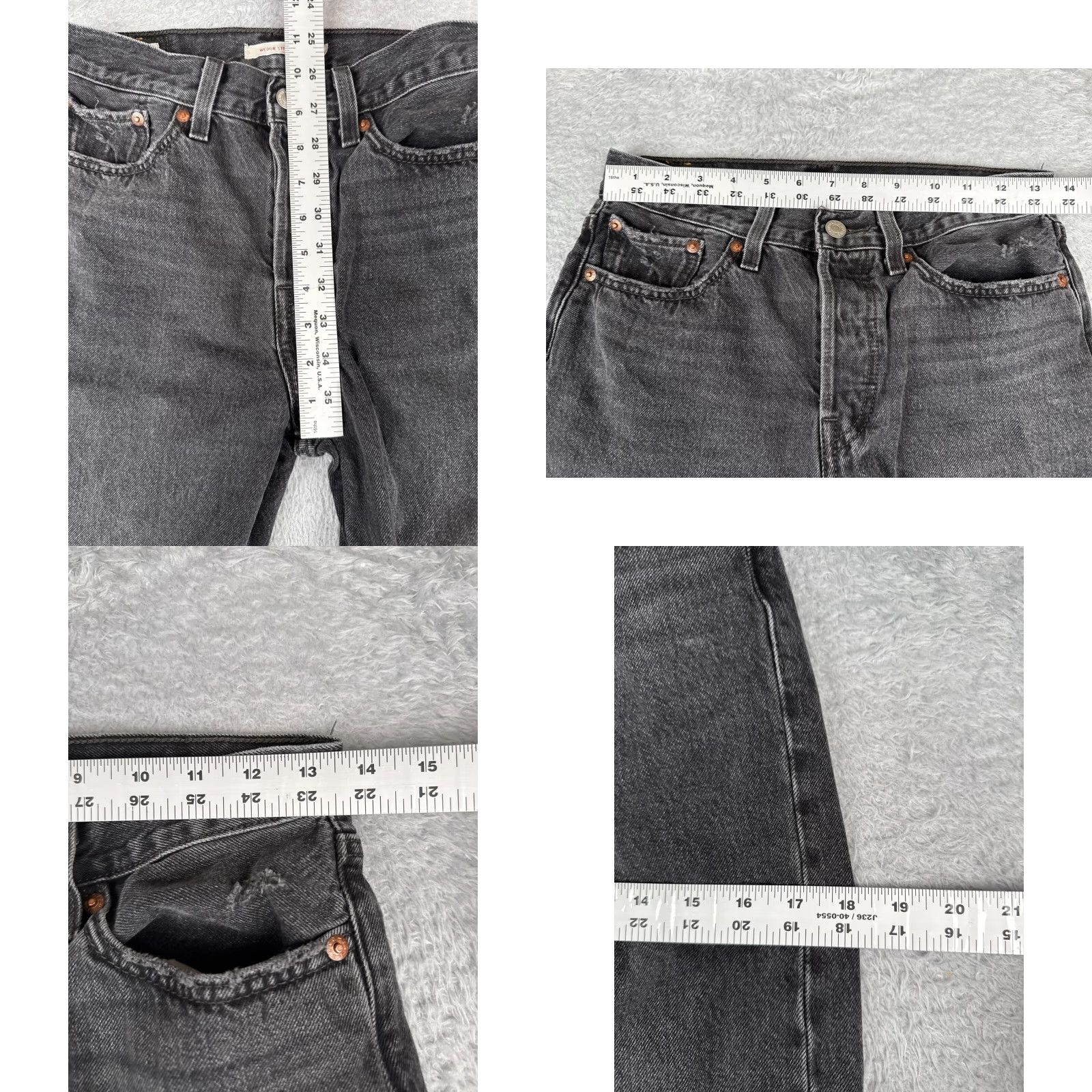 Levi's Levis Premium Jeans Womens 27x25 27 Black Denim Big E Wedgie Straight Distressed Size 27" / US 4 / IT 40 - 9 Thumbnail