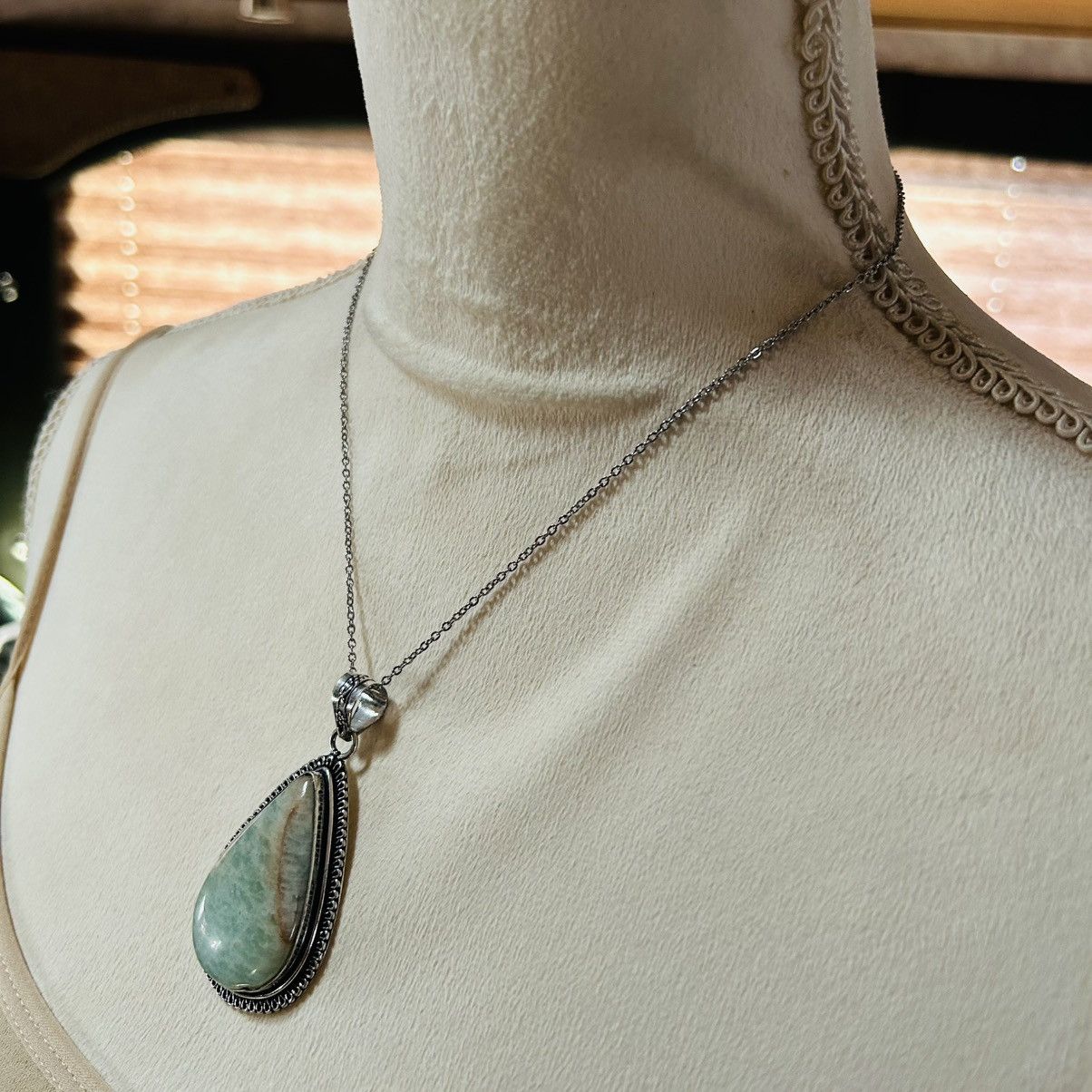 Handmade Handcrafted framed teardrop amazonite 925 sterling necklace Size ONE SIZE - 4 Thumbnail