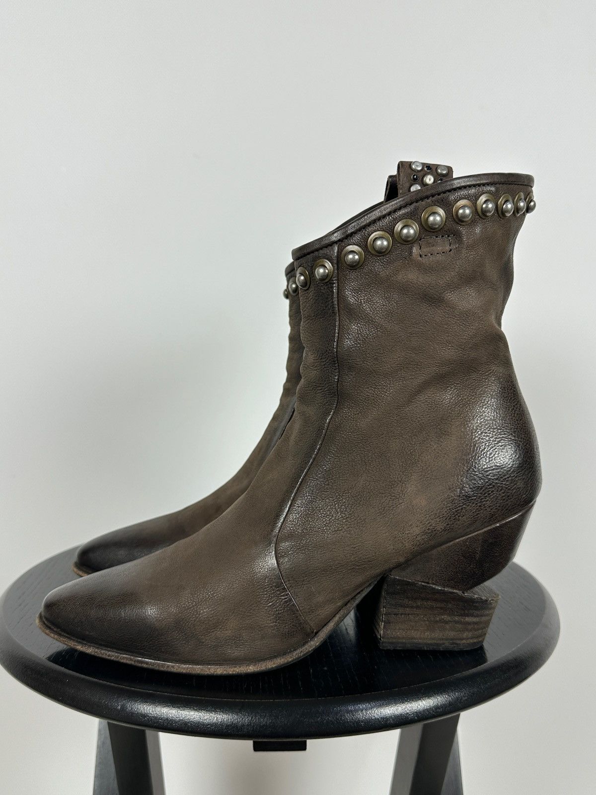 A.S.98 A.S.98. Brown Leather Biker Zip Studded Ankle Boots Size US 8 / IT 38 - 2 Thumbnail