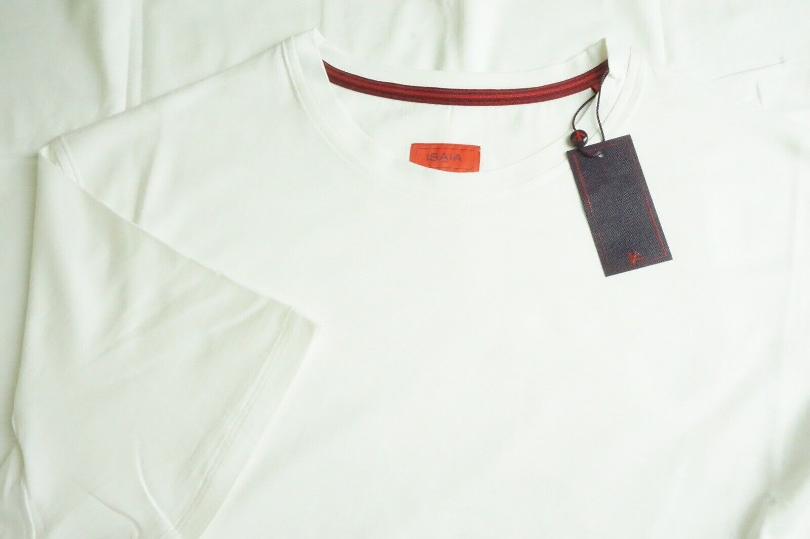 image of Isaia Napoli Off White Short Sleeve Crewneck Silk Blend T Sh, Men's (Size 2XL)