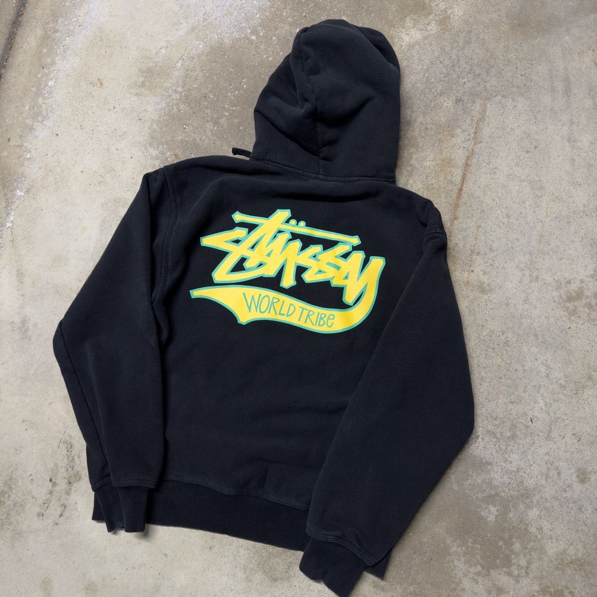 Streetwear × Stussy STUSSY WORLD TRIBE BLACK HOODIE LARGE | Grailed