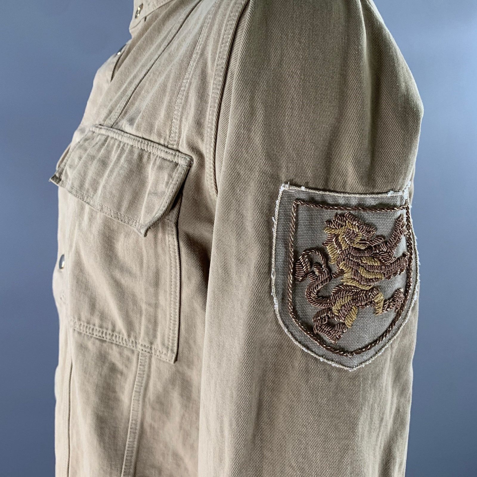Balmain BALMAIN Size XL Khaki Arm Patch Cotton Band Collar Jacket Size US XL / EU 56 / 4 - 2 Thumbnail