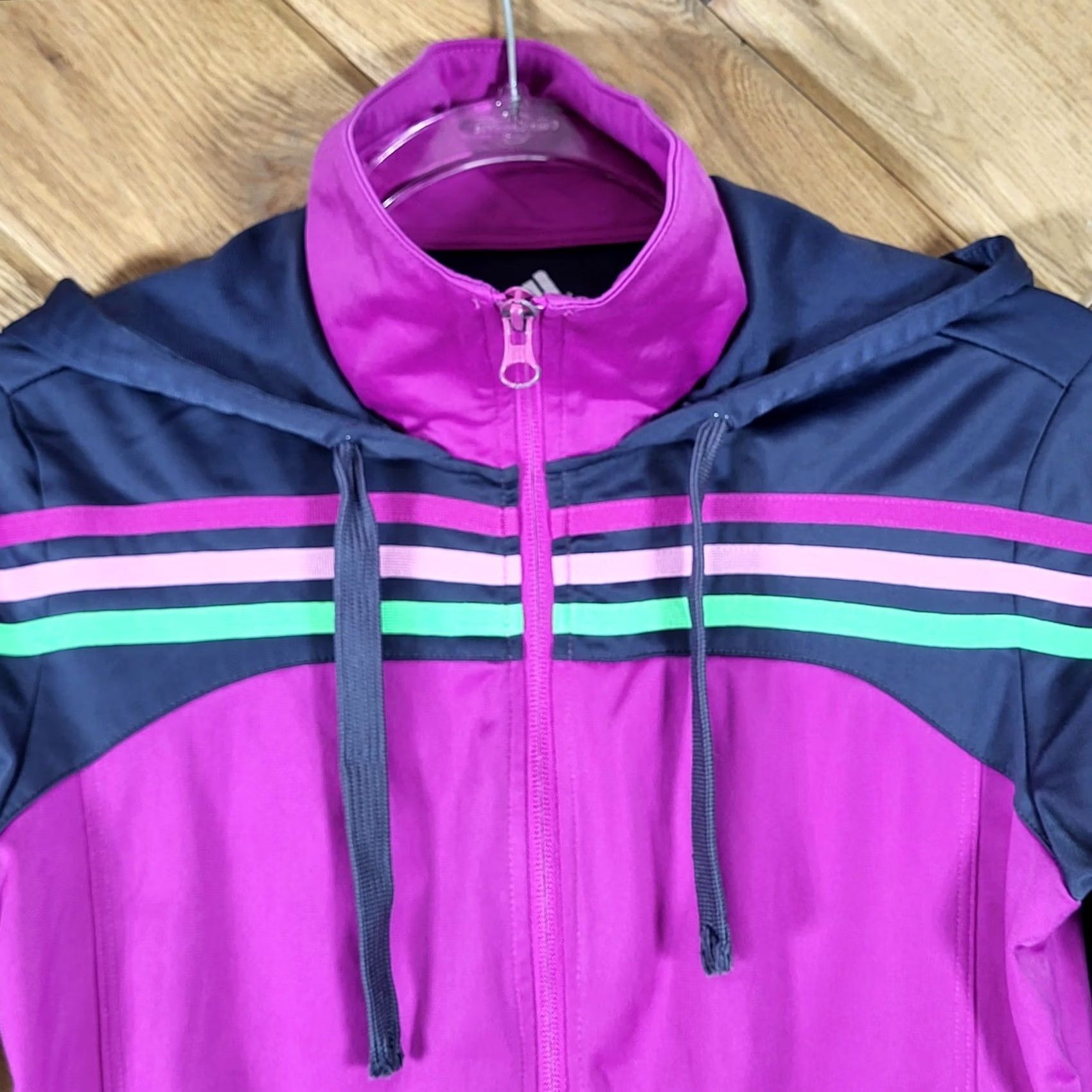 Adidas Adidas Track Jacket Womens Small Climalite Hooded Full Zip Striped Purple Navy Size S / US 4 / IT 40 - 2 Thumbnail