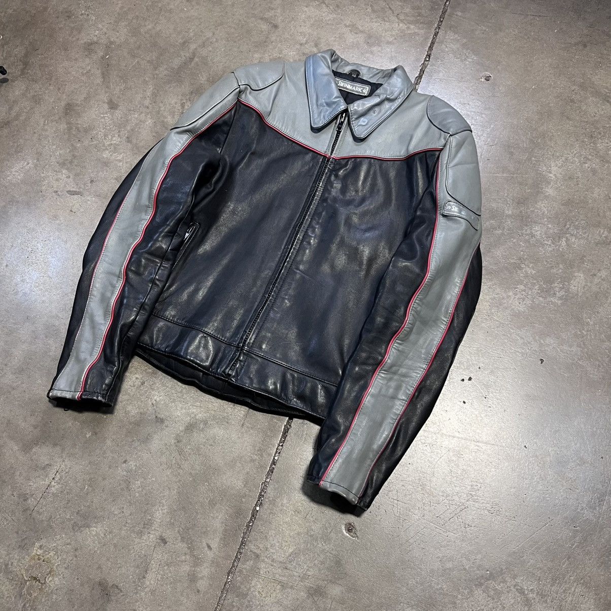 Vintage Vintage Steinmark Leather Jacket Biker Motorcycle Striped Size US M / EU 48-50 / 2 - 2 Thumbnail
