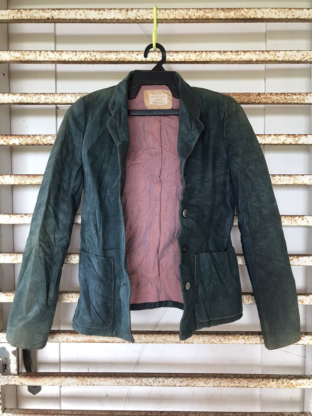 Japanese Brand × Leather Jacket × Vintage CET ARTICLE EST DESSINÉ PAR KONDO  Leather Jacket Green | Grailed