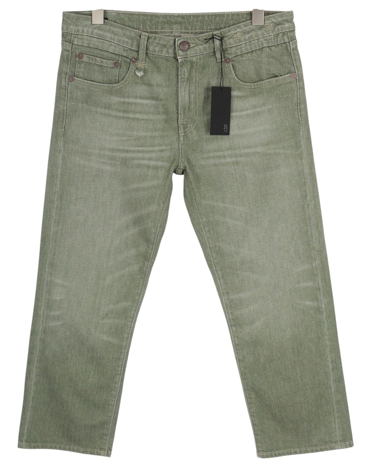 R13 BOY STRAIGHT 31 Cropped Army Green Stretch 84484 Size 31" - 2 Thumbnail