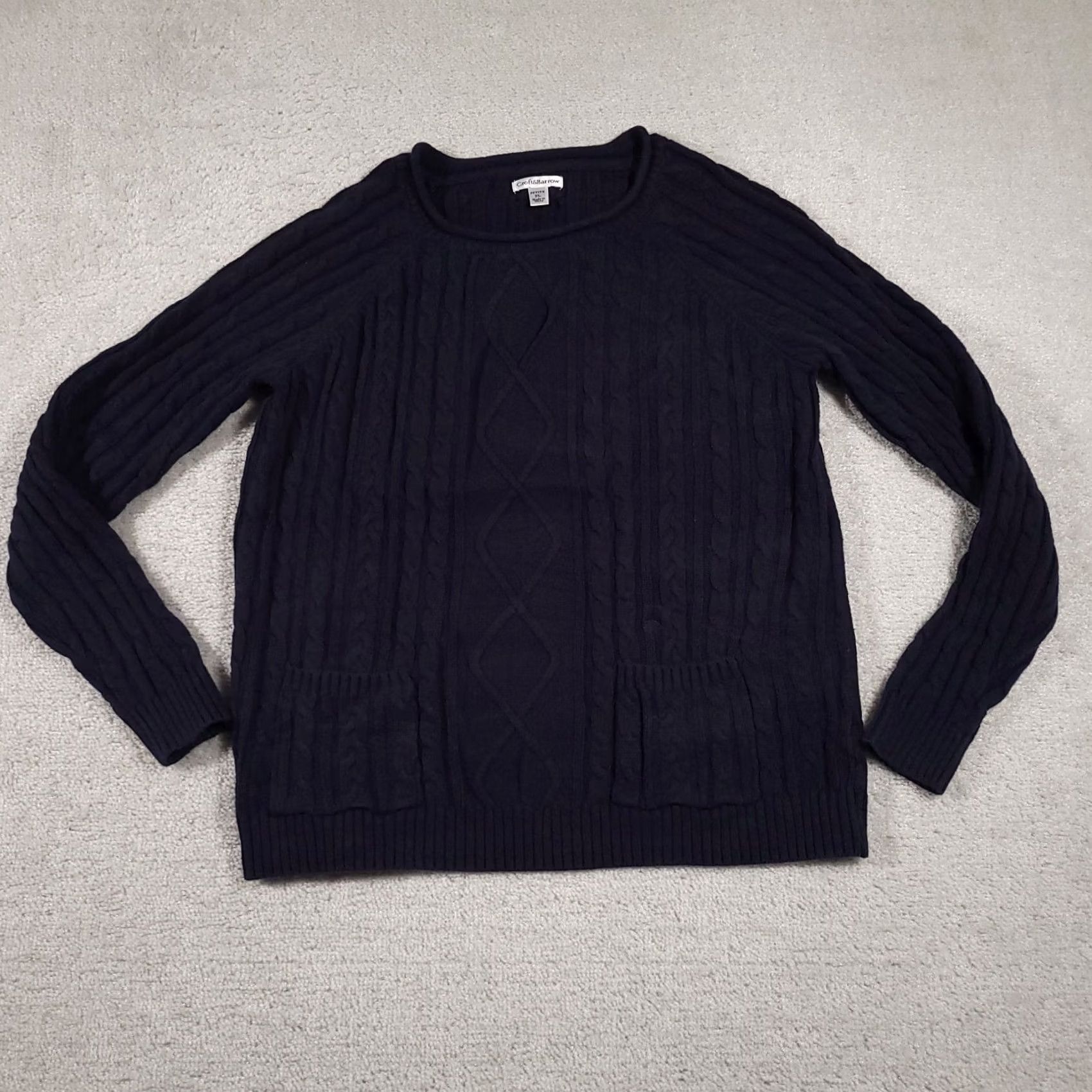 Croft & Barrow Croft & Barrow Cable Knit Sweater Women's PL Petite Blue Pockets Pullover Knit Wool Blend Size L / US 10 / IT 46 - 2 Thumbnail