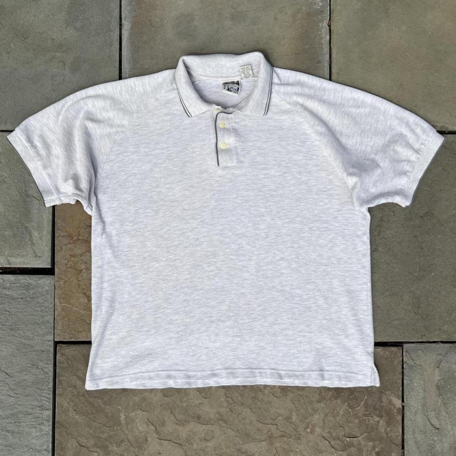 Vintage Neo-Vintage 90s Made in USA Cream Grey Waffle Knit Polo Size US M / EU 48-50 / 2 - 1 Thumbnail