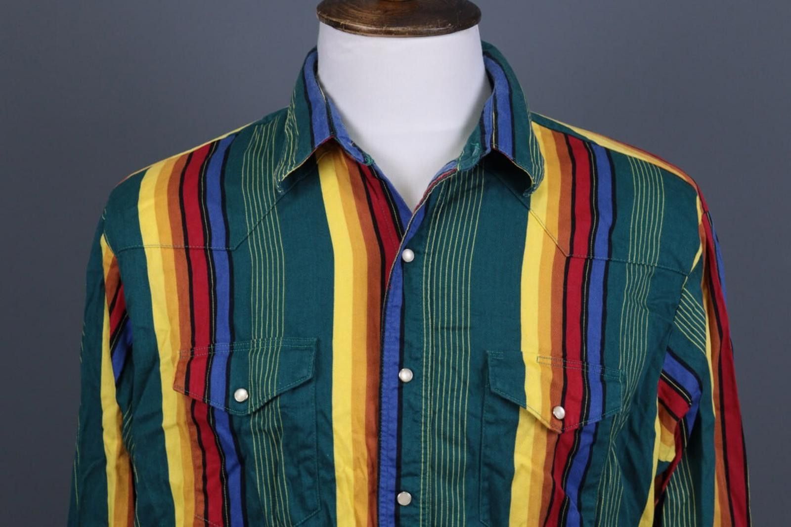 Wrangler Wrangler Multi Striped Collar Snap Front Western Shirt Size US M / EU 48-50 / 2 - 2 Thumbnail