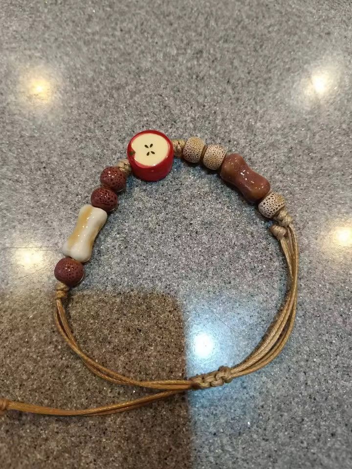 Jewelry Handmade Apple Ceramic Bracelet Adjustable Woven Cord Size ONE SIZE - 1 Thumbnail