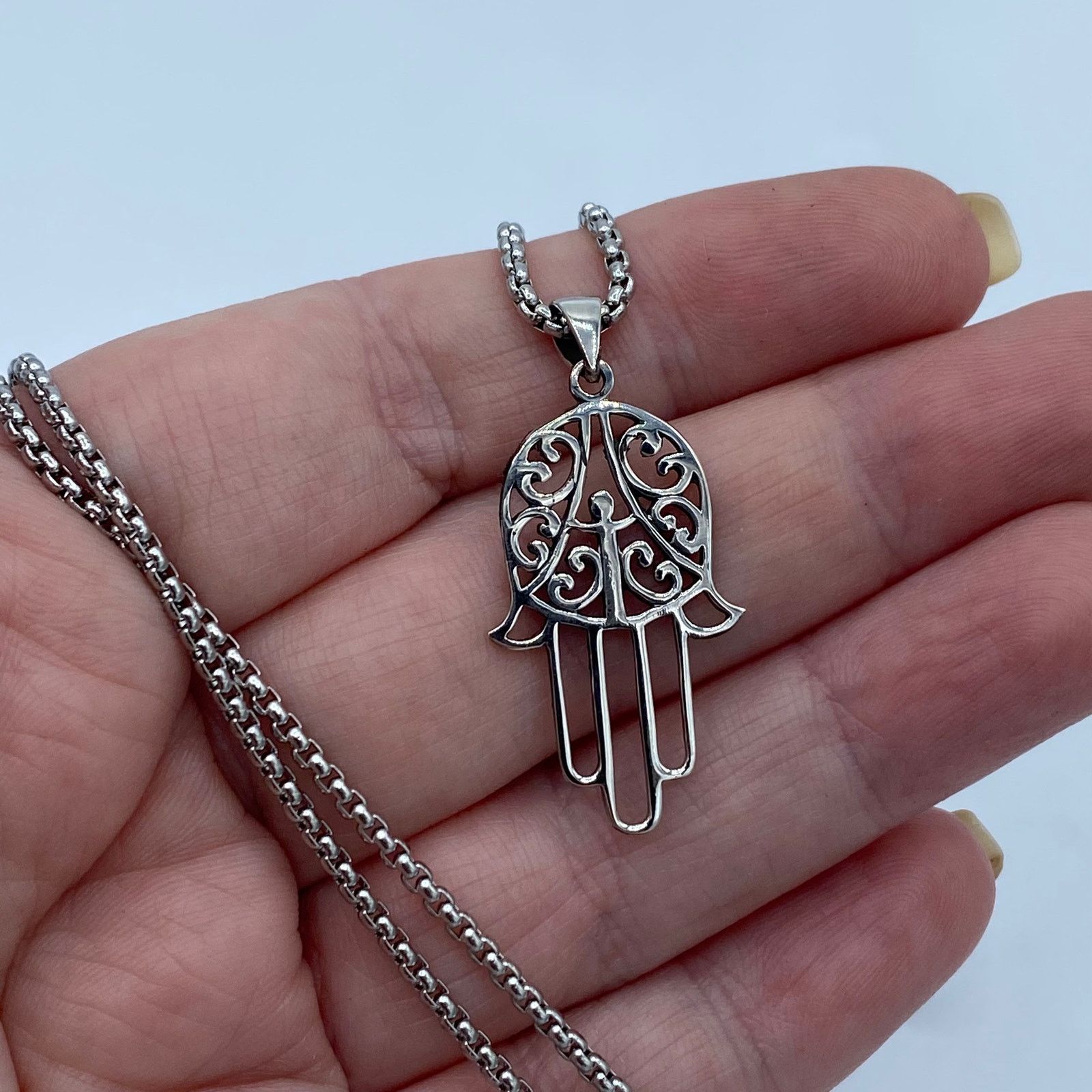 The Unbranded Brand Hamsa Sterling Silver Pendant, Stainless Chain Size ONE SIZE - 4 Thumbnail
